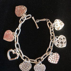 John Hardy Sterling Silver Heart Charm Bracelet  8" - Vintage DOT Collection